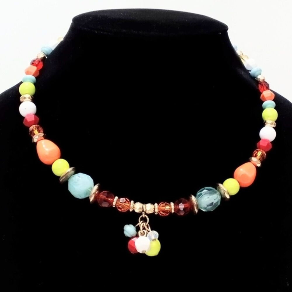 C 1945 Boho Inspired Multi Color Beaded Wire Choker Necklace